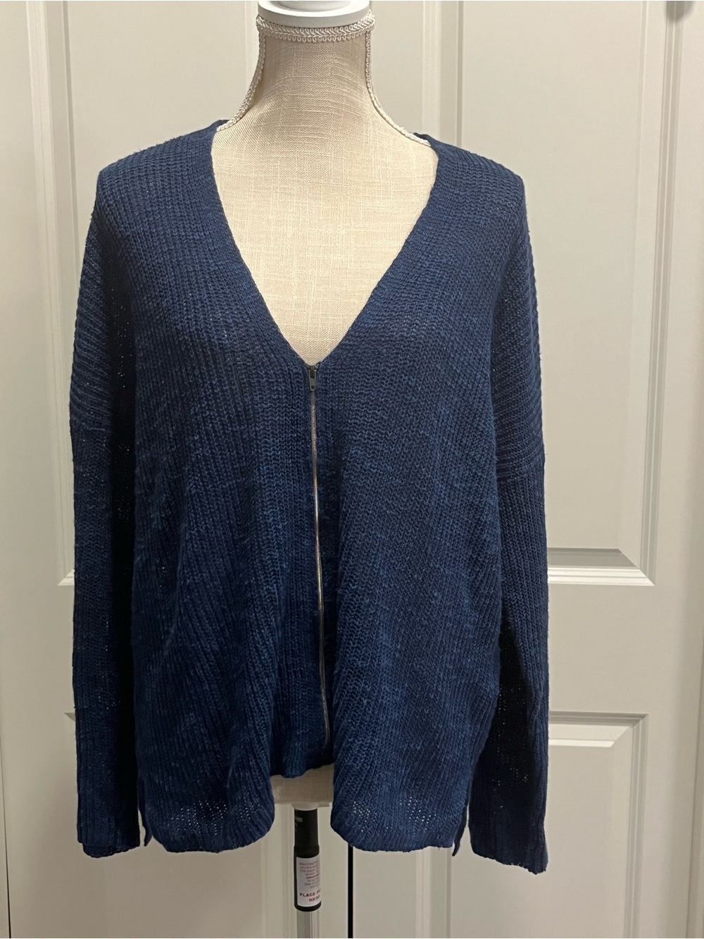 Eileen Fisher Women’s Large Zip Front Cardigan Sweater Organic Linen Cotton